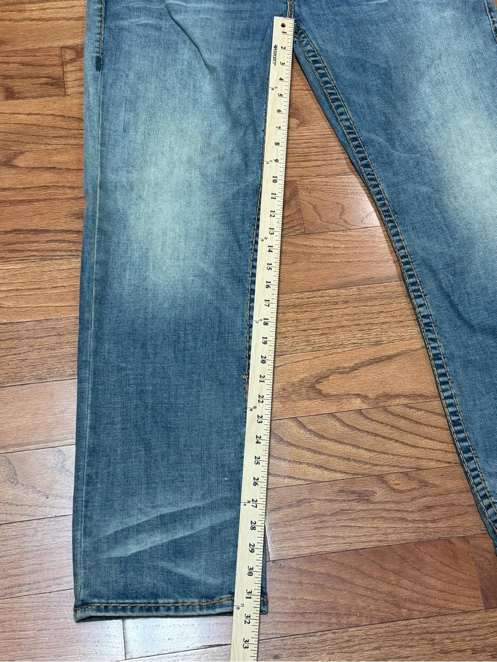 True Religion Men’s Ricky Relaxed Straight Jeans Thick Stitch Flap Pockets 36x32